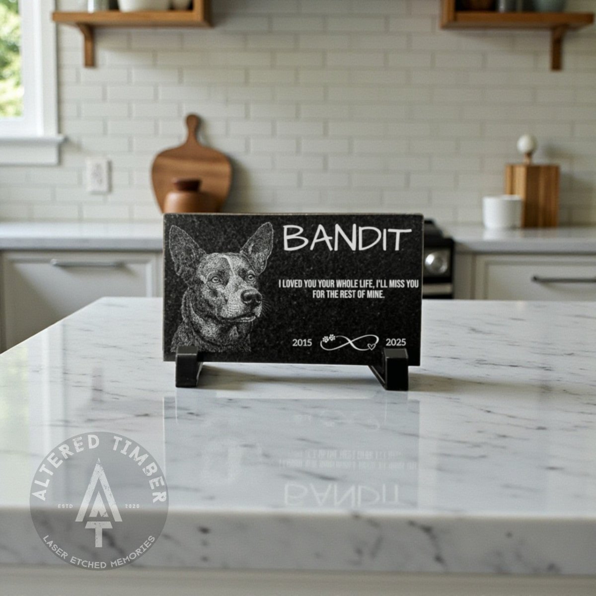 Small Granite Memorial with Clipart Image - Altered Timber